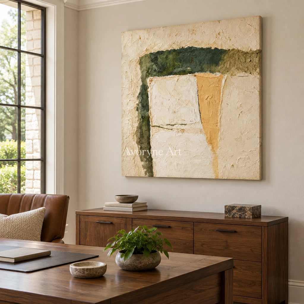 Aster Shore: Cream Color Abstract — office frameless
