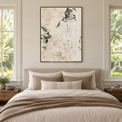 Ivory Painted Trace: Cream Gesture Art — bedroom black