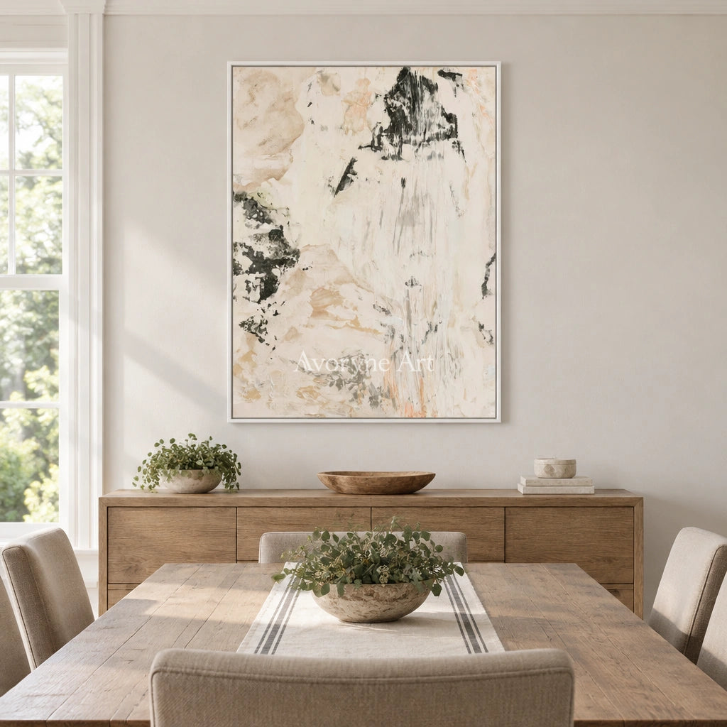 Ivory Painted Trace: Cream Gesture Art — dining white