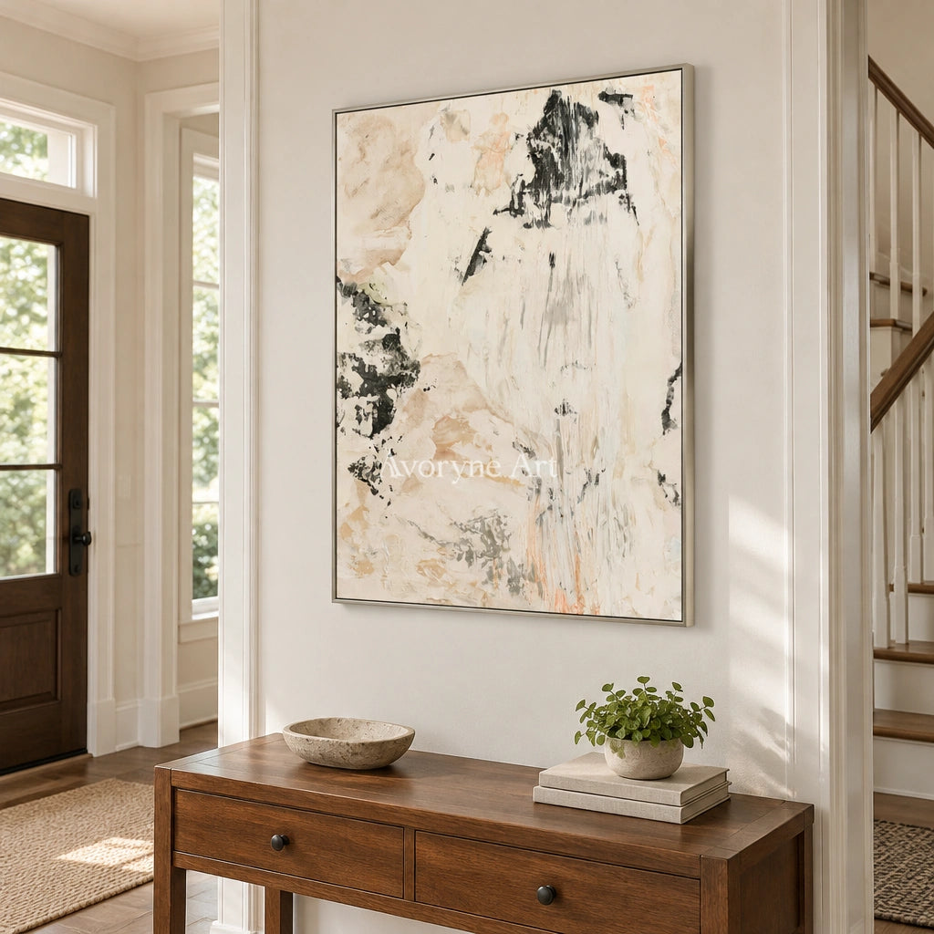Ivory Painted Trace: Cream Gesture Art — entry silver