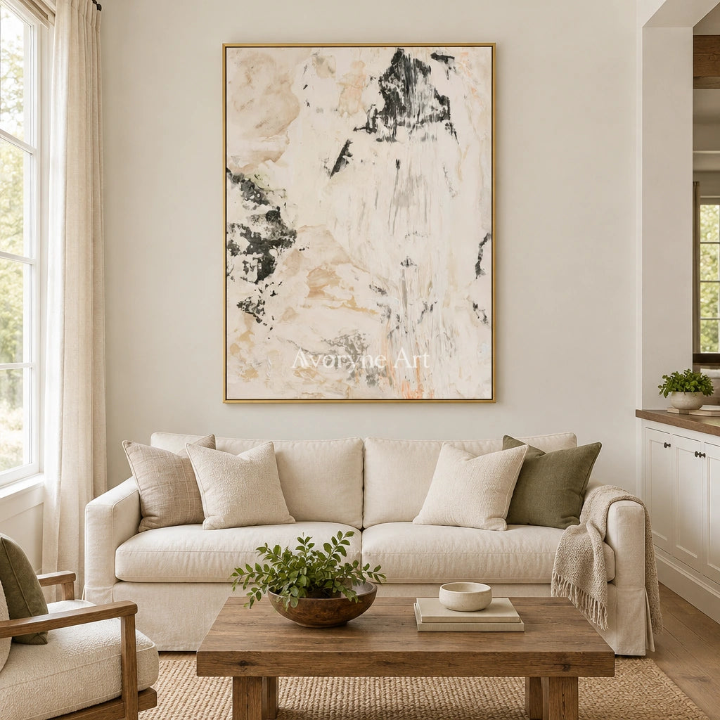 Ivory Painted Trace: Cream Gesture Art — living gold