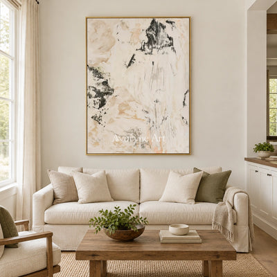 Ivory Painted Trace: Cream Gesture Art — living gold
