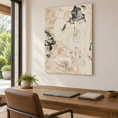 Ivory Painted Trace: Cream Gesture Art — office frameless