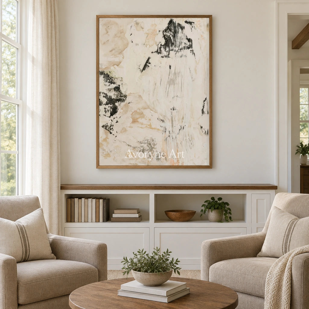 Ivory Painted Trace: Cream Gesture Art — villa wood
