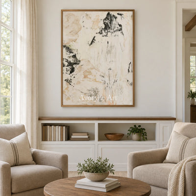 Ivory Painted Trace: Cream Gesture Art — villa wood