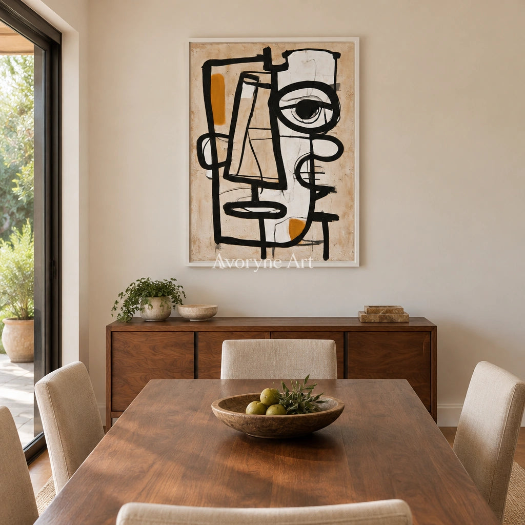 Ivory Winding Passage: Cubist Face Art — dining white