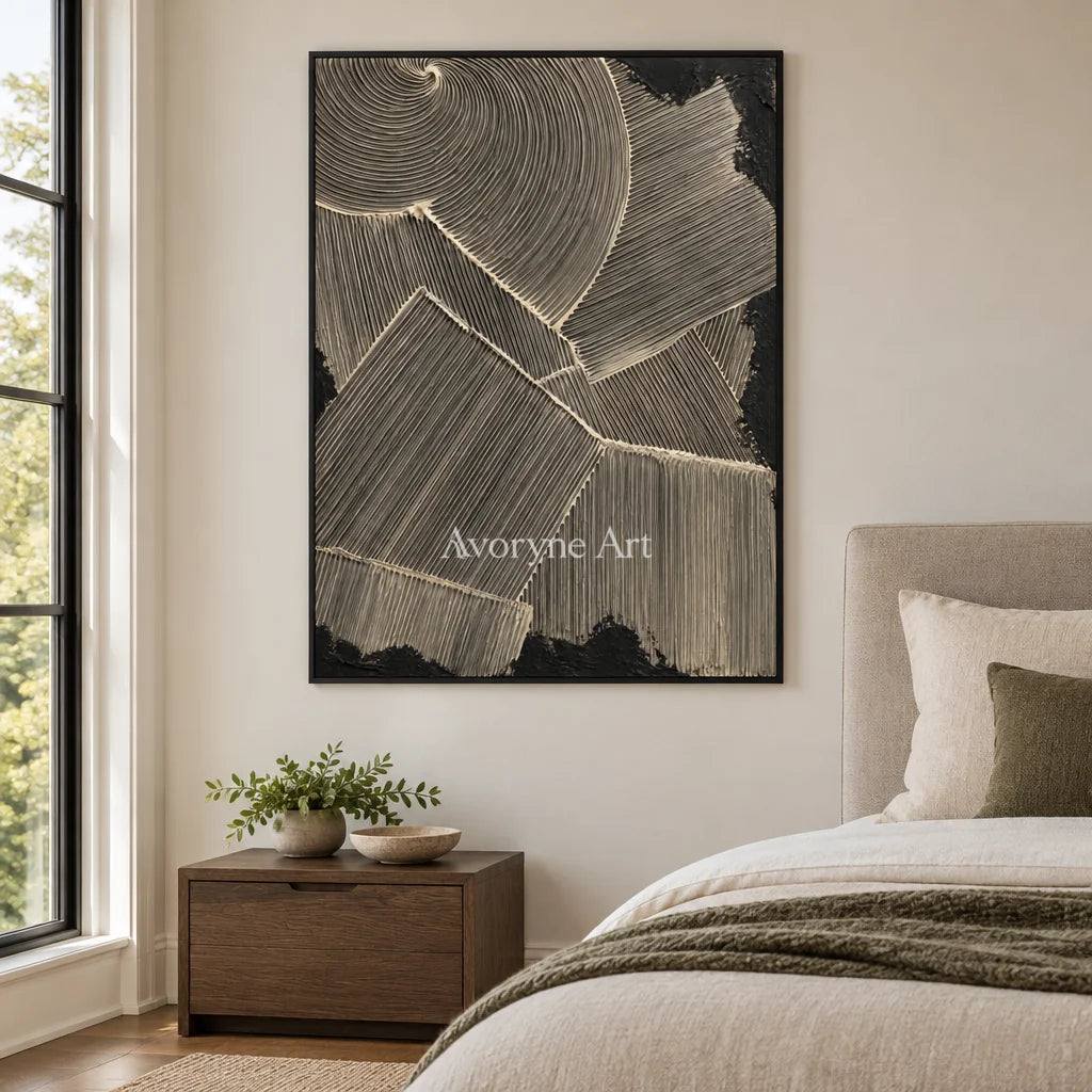 Graphite Facets: Dark Geometric Texture Wall Art — bedroom black