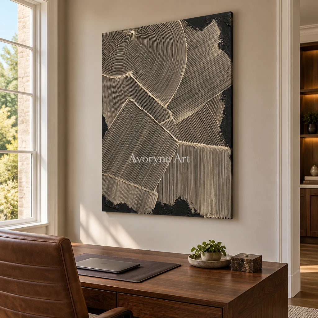 Graphite Facets: Dark Geometric Texture Wall Art — office frameless