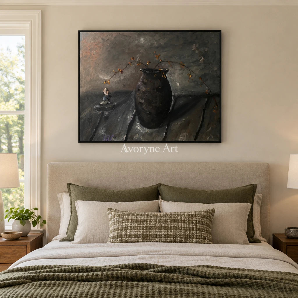 Aster Balance: Dark Vessel Still Life — bedroom black