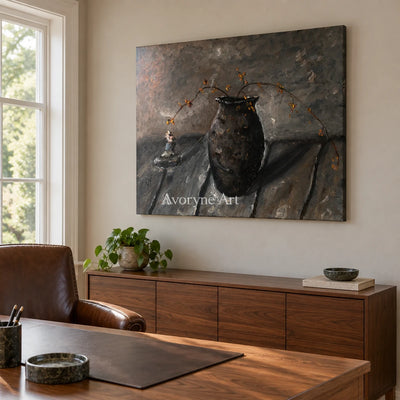 Aster Balance: Dark Vessel Still Life — office frameless