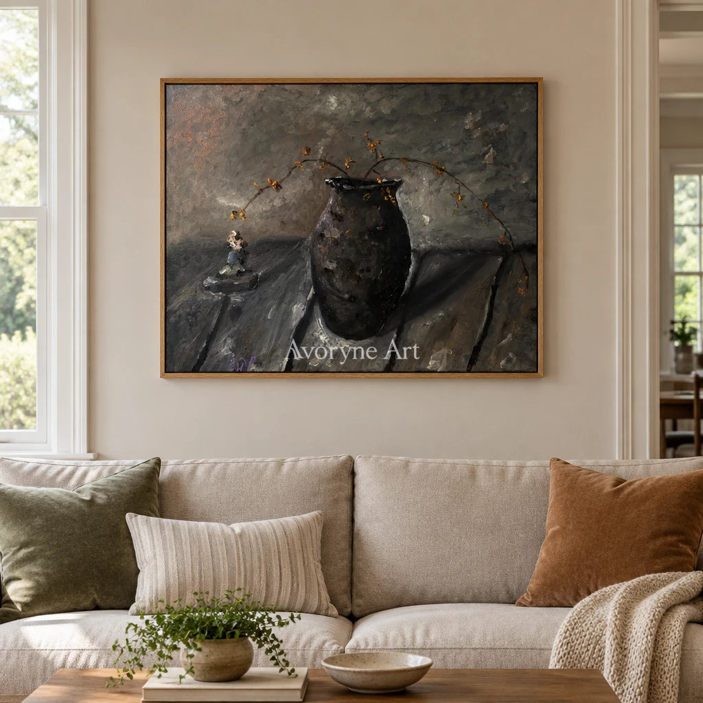Aster Balance: Dark Vessel Still Life — villa wood