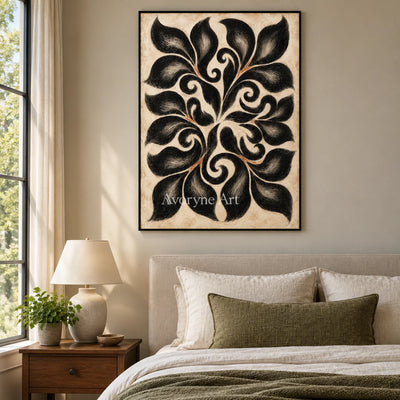 Midnight Botanica: Decorative Floral Pattern Wall Art — bedroom black