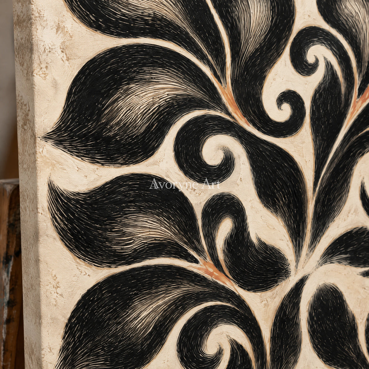 Midnight Botanica: Decorative Floral Pattern Wall Art — detail easel