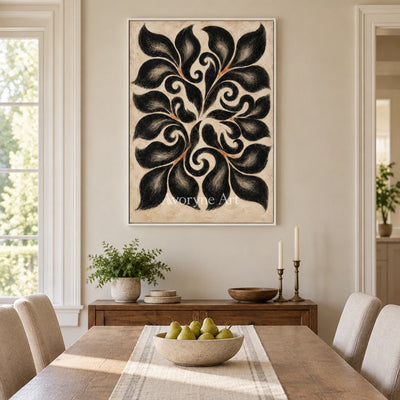 Midnight Botanica: Decorative Floral Pattern Wall Art — dining white