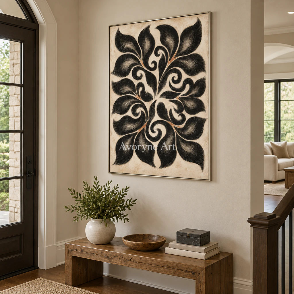 Midnight Botanica: Decorative Floral Pattern Wall Art — entry silver
