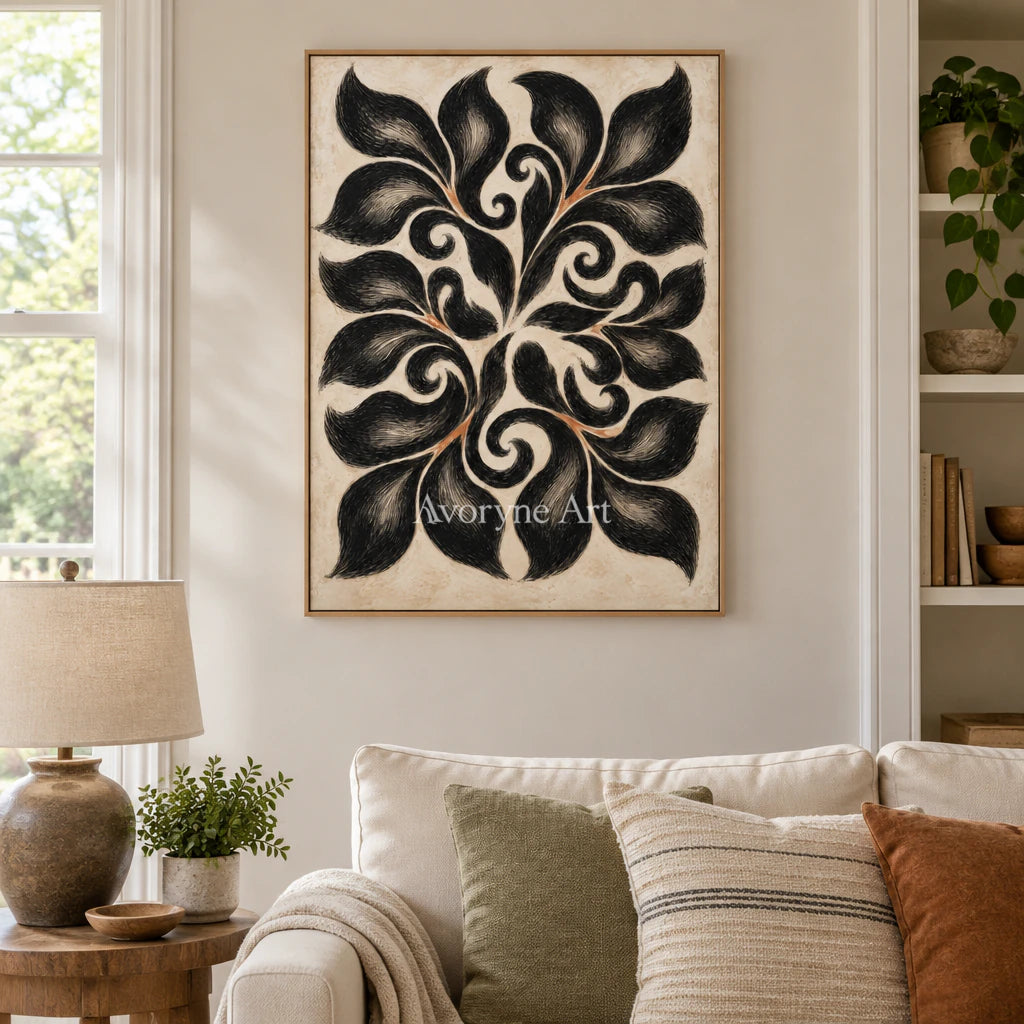 Midnight Botanica: Decorative Floral Pattern Wall Art — villa wood
