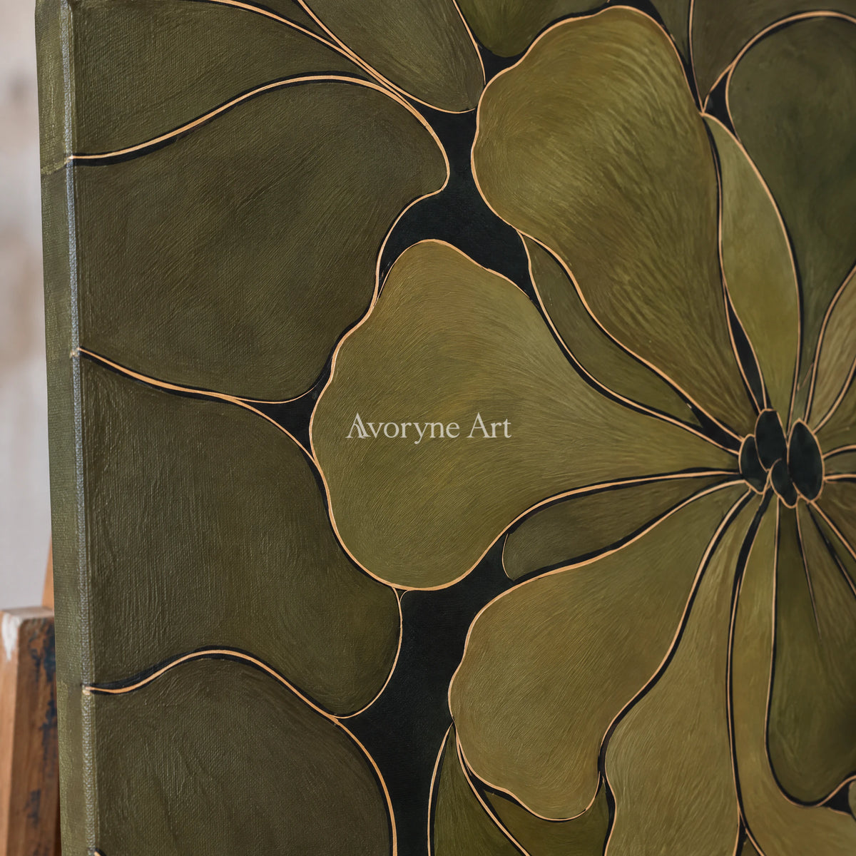 Olive Petals: Decorative Floral Pattern Wall Art — detail easel