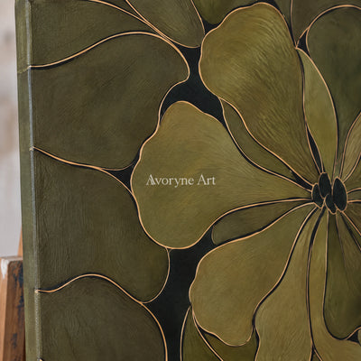 Olive Petals: Decorative Floral Pattern Wall Art — detail easel