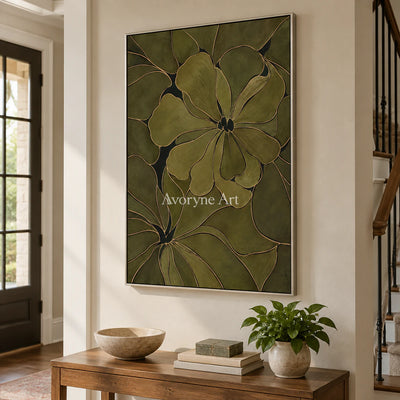 Olive Petals: Decorative Floral Pattern Wall Art — entry silver
