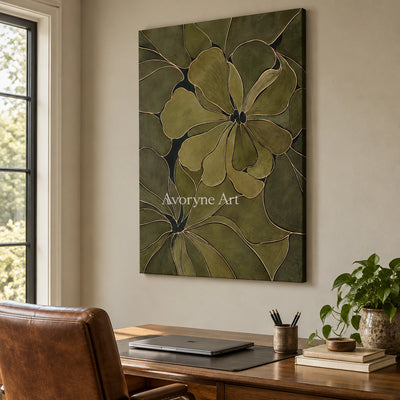 Olive Petals: Decorative Floral Pattern Wall Art — office frameless