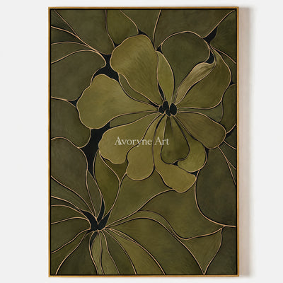 Olive Petals: Decorative Floral Pattern Wall Art — primary