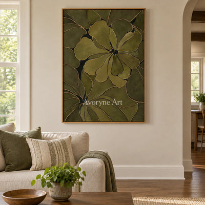 Olive Petals: Decorative Floral Pattern Wall Art — villa wood