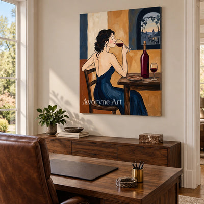 Verdant Passage decorative glass wall art as a frameless stretched canvas in a home office