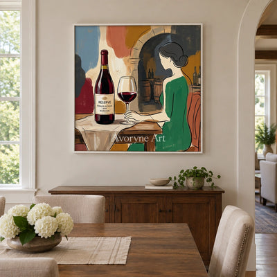 Verdant Reverie decorative glass wall art with a white frame in a dining room