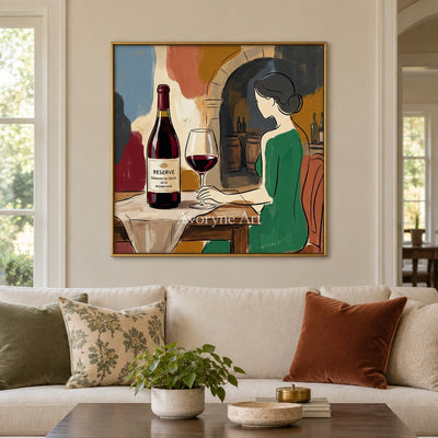 Verdant Reverie decorative glass wall art with a gold frame hanging in a living room