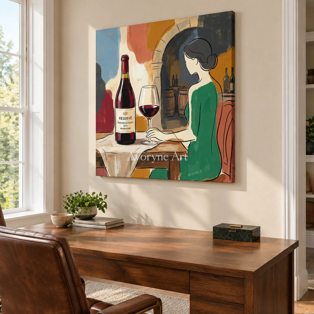 Verdant Reverie decorative glass wall art as a frameless stretched canvas in a home office