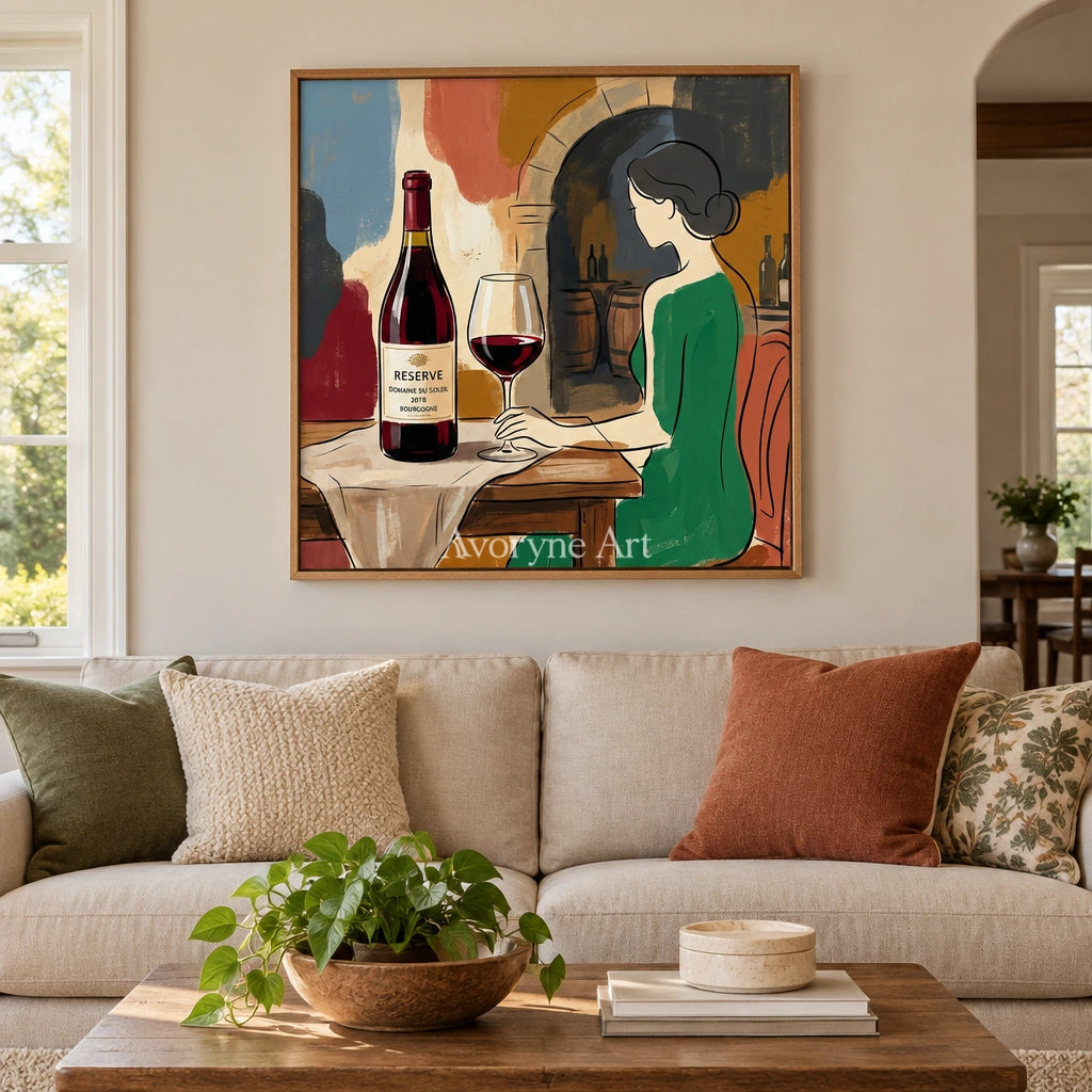 Verdant Reverie decorative glass wall art with a wood frame in a villa living space