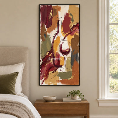 Verdant Interval decorative glass wall art with a black frame above a bed in a bedroom