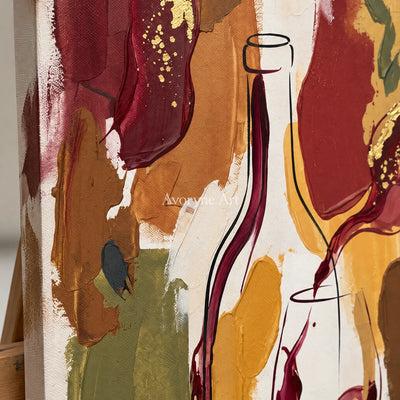 Close-up of the hand-painted texture of Verdant Interval decorative glass wall art on an easel
