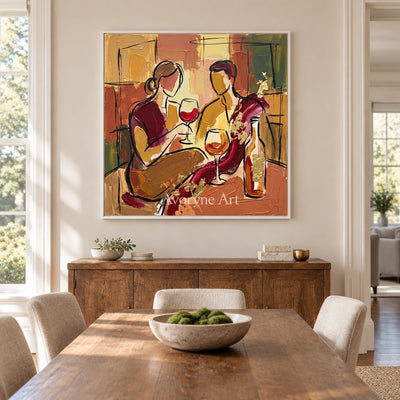 Verdant Rhythm decorative glass wall art with a white frame in a dining room