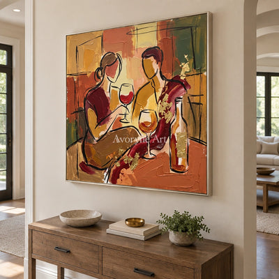 Verdant Rhythm decorative glass wall art with a silver frame in an entryway