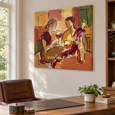 Verdant Rhythm decorative glass wall art as a frameless stretched canvas in a home office