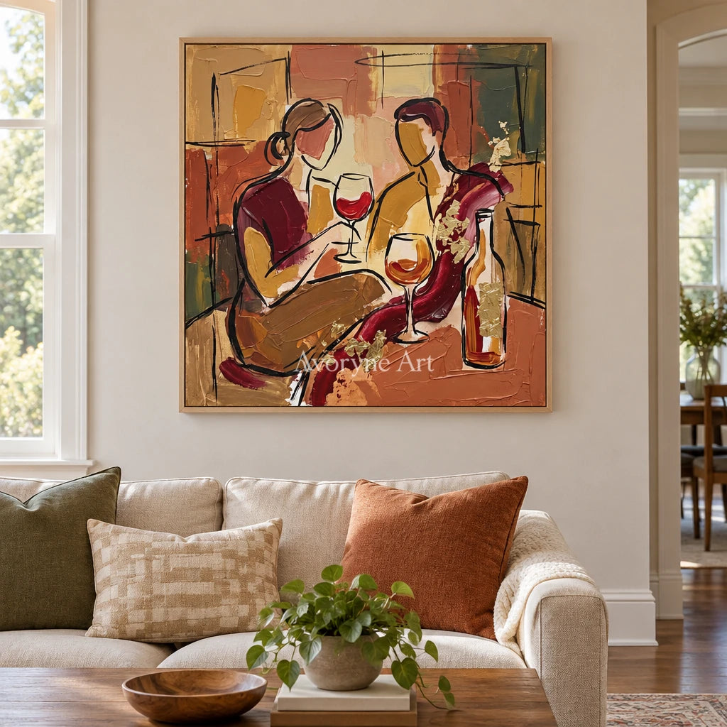 Verdant Rhythm decorative glass wall art with a wood frame in a villa living space