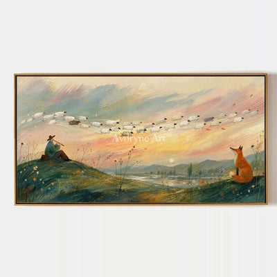 Blue Memory, hand-painted dreamlike scene wall art by Declan O’Brien