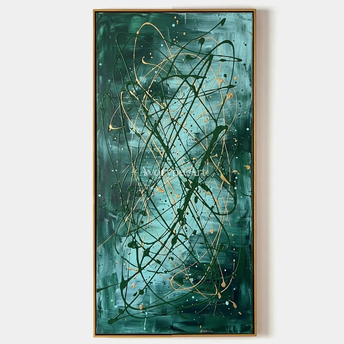 Golden Mosaic, hand-painted drip abstract wall art by Jack Sullivan