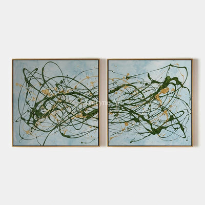 Golden Rhythm, hand-painted drip abstract diptych by Jack Sullivan