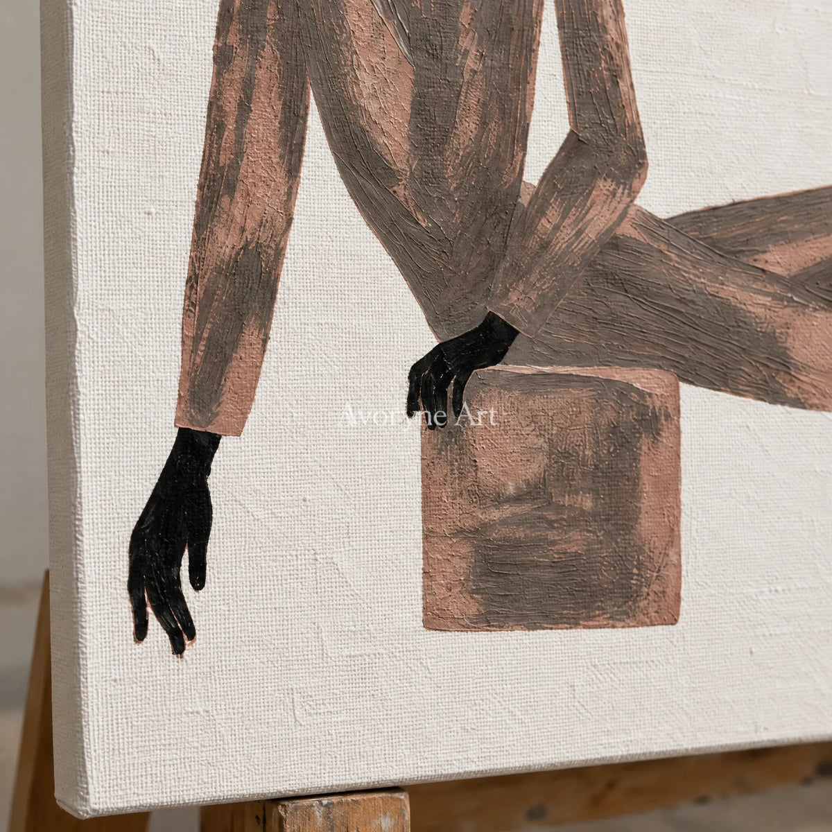 Close-up of the hand-painted texture of Lucent Mosaic dynamic figure wall art on an easel