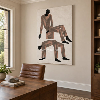Lucent Mosaic dynamic figure wall art as a frameless stretched canvas in a home office