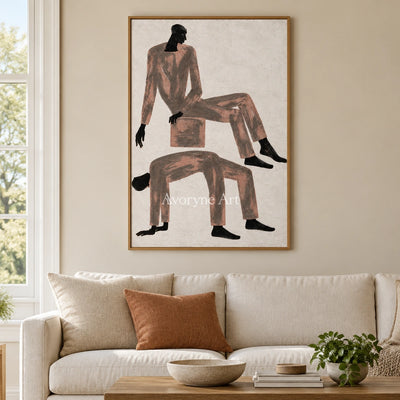 Lucent Mosaic dynamic figure wall art with a wood frame in a villa living space
