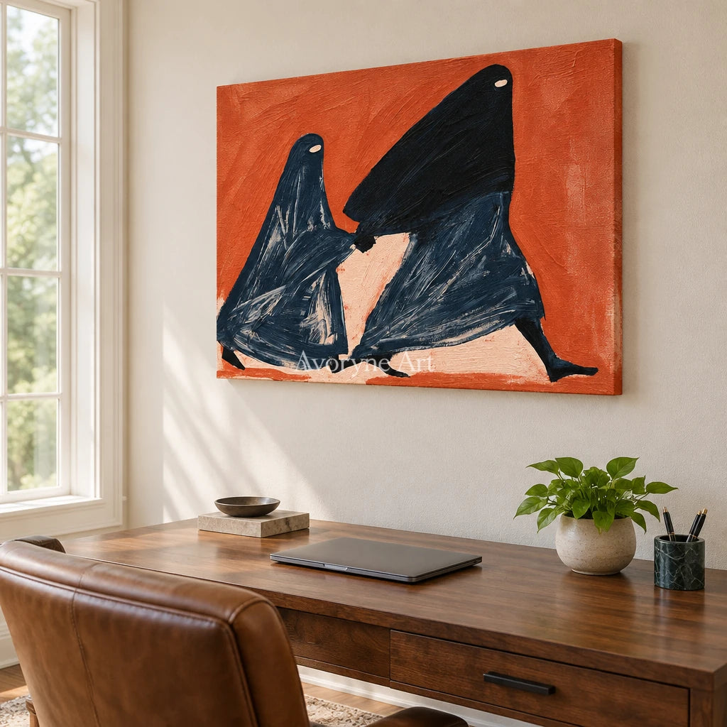 Lucent Verse dynamic figure wall art as a frameless stretched canvas in a home office