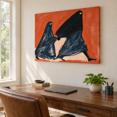 Lucent Verse dynamic figure wall art as a frameless stretched canvas in a home office