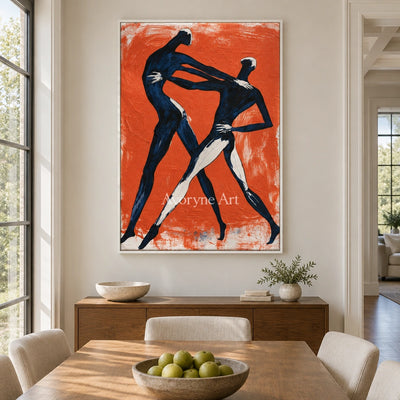 Lucent Memory dynamic figure wall art with a white frame in a dining room