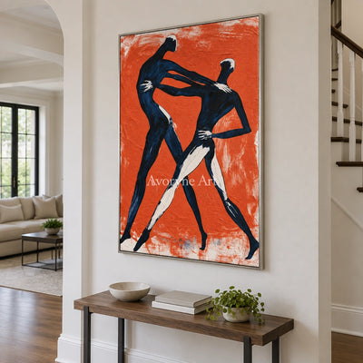 Lucent Memory dynamic figure wall art with a silver frame in an entryway