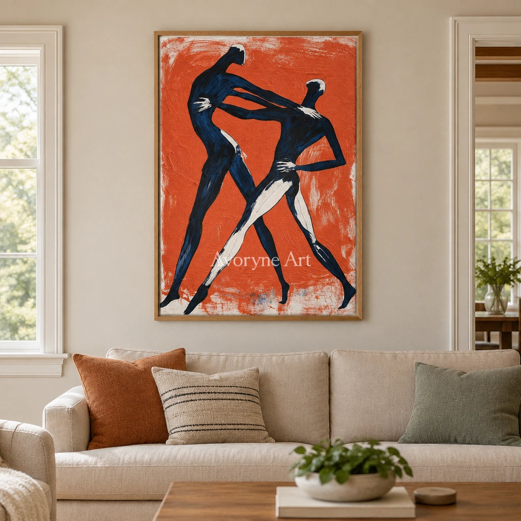 Lucent Memory dynamic figure wall art with a wood frame in a villa living space