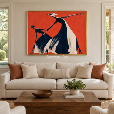 Lucent Prelude dynamic figure wall art with a gold frame hanging in a living room