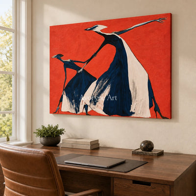 Lucent Prelude dynamic figure wall art as a frameless stretched canvas in a home office